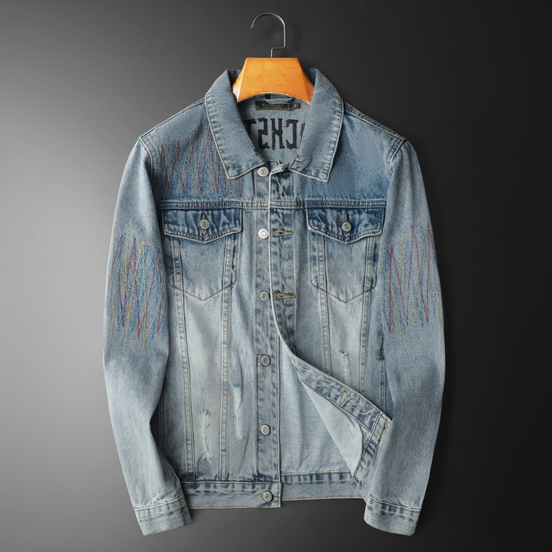 Streetwear Brand Denim - Marka Vintage sprana kurtka dżinsowa mężczyźni